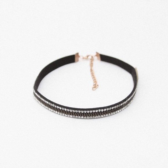 ♡ Black Rhinestone Felt Choker Necklace ♡ - Picture 1 of 6